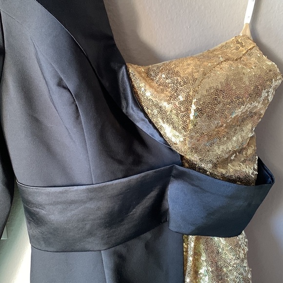 COPY - LAN TING Asymmetrical Sequin Party Tuxedo Dress - Picture 4 of 7